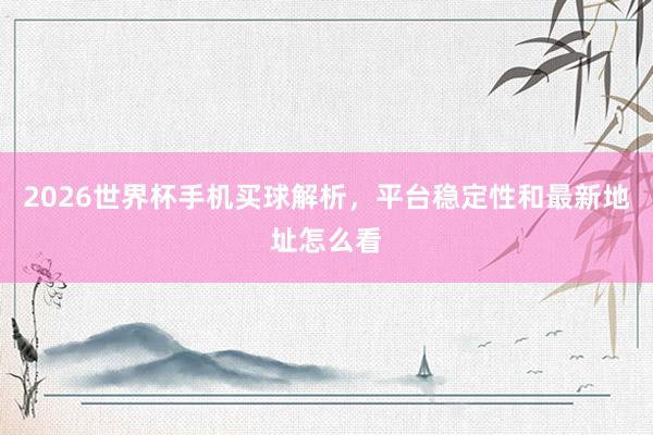2026世界杯手机买球解析，平台稳定性和最新地址怎么看