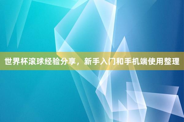 世界杯滚球经验分享，新手入门和手机端使用整理